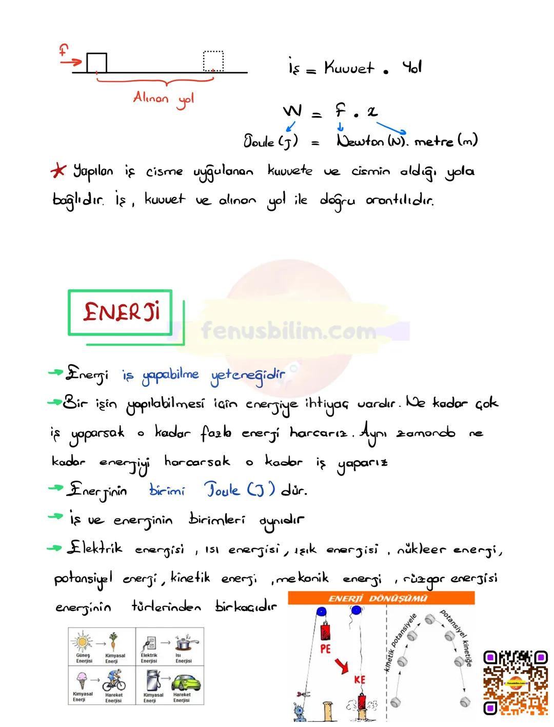 # KUVVET, İŞ VE ENERJİ İLİŞKİSİ
Kazanımlar :
F. 7. 3. 2. 1. Fiziksel anlamda yapılan işin, uygulanan kuvvet ve alınan
yolla ilişkili olduğu