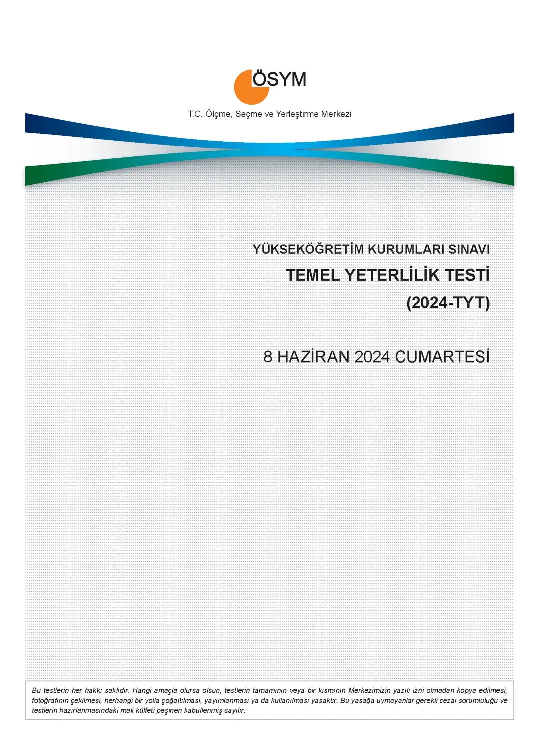 YKS 2024 TYT ÇIKMIŞ SORULAR