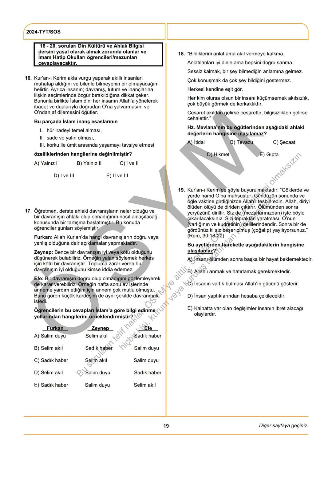 --- OCR Start ---
ÖSYM
T.C. Ölçme, Seçme ve Yerleştirme Merkezi
YÜKSEKÖĞRETİM KURUMLARI SINAVI
TEMEL YETERLİLİK TESTİ
(2024-TYT)
8 HAZİRAN 2