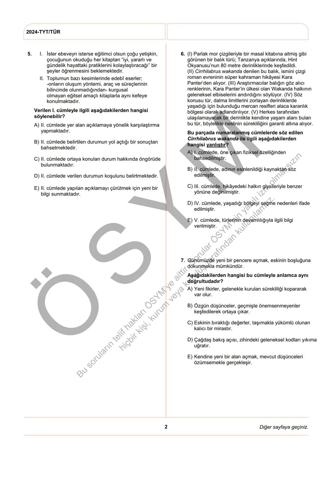 --- OCR Start ---
ÖSYM
T.C. Ölçme, Seçme ve Yerleştirme Merkezi
YÜKSEKÖĞRETİM KURUMLARI SINAVI
TEMEL YETERLİLİK TESTİ
(2024-TYT)
8 HAZİRAN 2