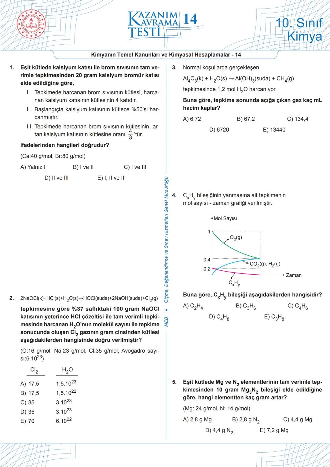 # 1
Aşağıdaki tepkimede, tepkimeye giren ve tepkime sonunda oluşan maddelerin kütleleri verilmiştir.
$C_3H_4$ + $4O_2$ → $3CO_2$ + $2H_2O