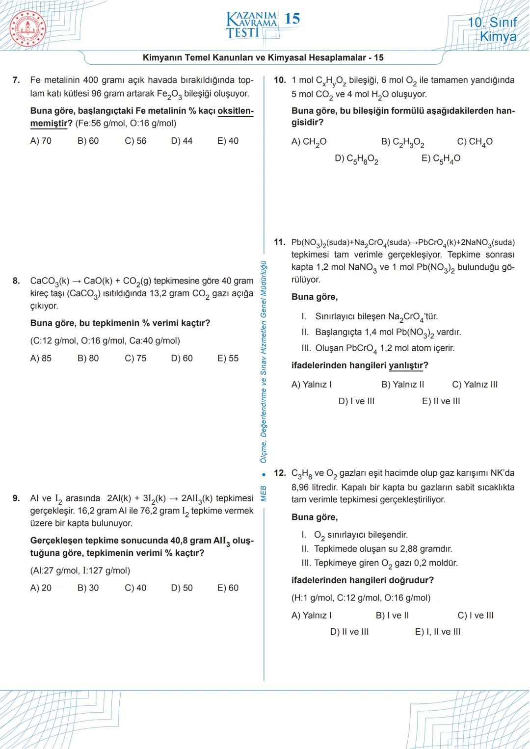 # 1
Aşağıdaki tepkimede, tepkimeye giren ve tepkime sonunda oluşan maddelerin kütleleri verilmiştir.
$C_3H_4$ + $4O_2$ → $3CO_2$ + $2H_2O
