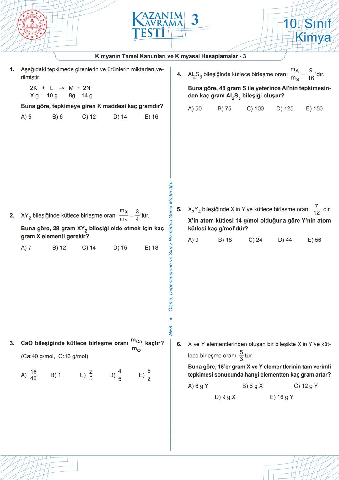 # 1
Aşağıdaki tepkimede, tepkimeye giren ve tepkime sonunda oluşan maddelerin kütleleri verilmiştir.
$C_3H_4$ + $4O_2$ → $3CO_2$ + $2H_2O