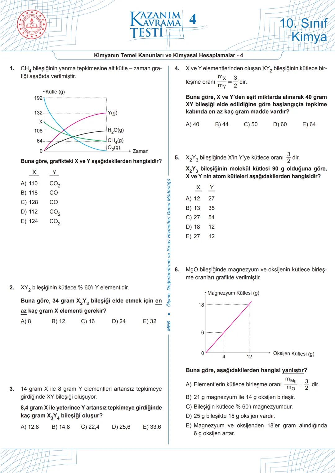 # 1
Aşağıdaki tepkimede, tepkimeye giren ve tepkime sonunda oluşan maddelerin kütleleri verilmiştir.
$C_3H_4$ + $4O_2$ → $3CO_2$ + $2H_2O