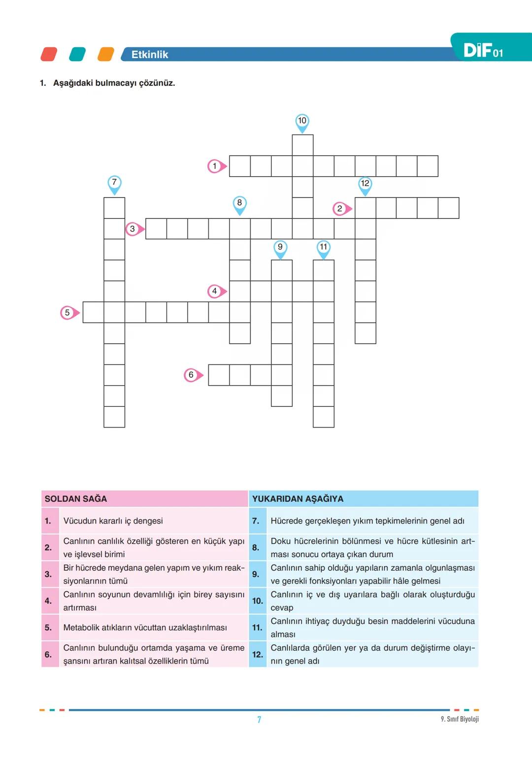 DIF
BİYOLOJİ
YAŞAM BİLİMİ BİYOLOJİ
9.1.1.1. Canlıların ortak özelliklerini irdeler.
BİYOLOJİ VE CANLILARIN ORTAK
ÖZELLİKLERİ
Biyoloji