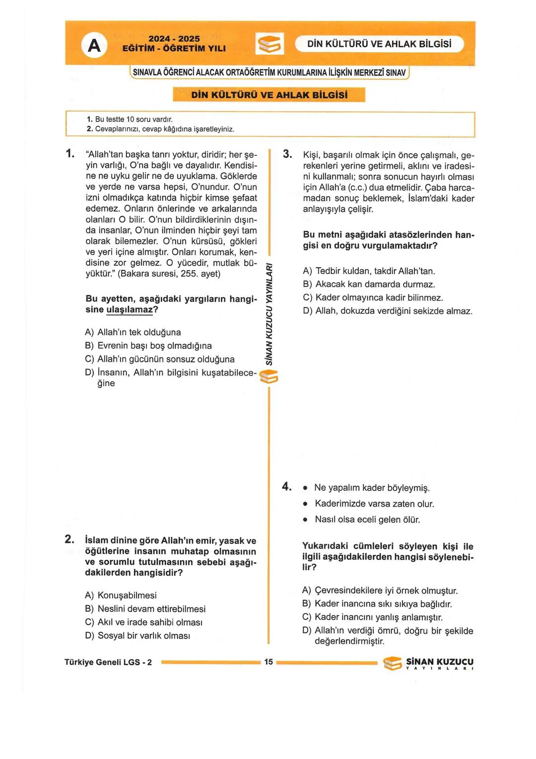 # 2025 SÖZEL BÖLÜM
SİNAN KUZUCU
YAYINLARI
SİNAN KUZUCU YAYINLARI
ÖLÇME, DEĞERLENDİRME VE SINAV HİZMETLERİ BİRİMİ
SINAVLA ÖĞRENCİ ALACAK
O