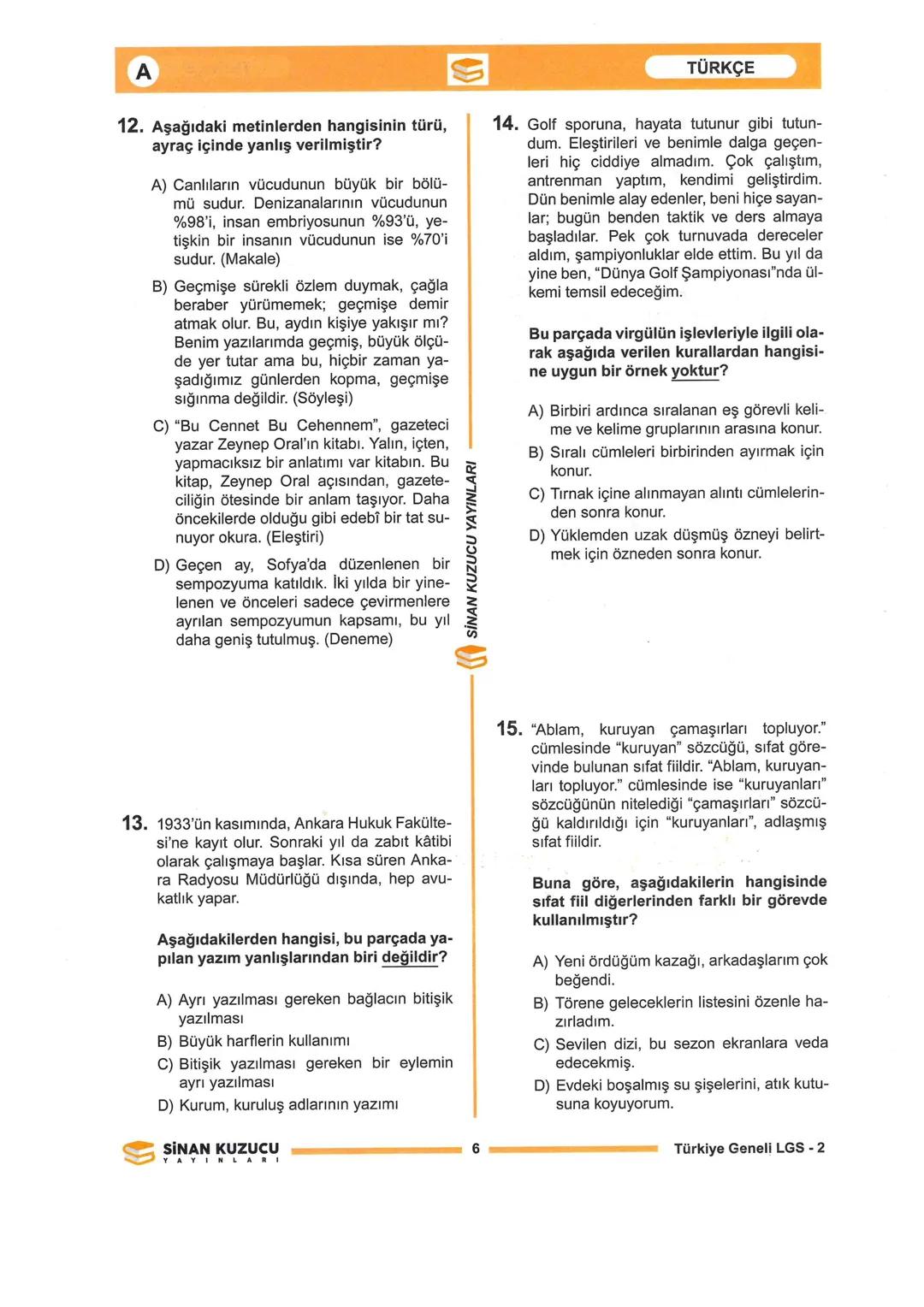 # 2025 SÖZEL BÖLÜM
SİNAN KUZUCU
YAYINLARI
SİNAN KUZUCU YAYINLARI
ÖLÇME, DEĞERLENDİRME VE SINAV HİZMETLERİ BİRİMİ
SINAVLA ÖĞRENCİ ALACAK
O