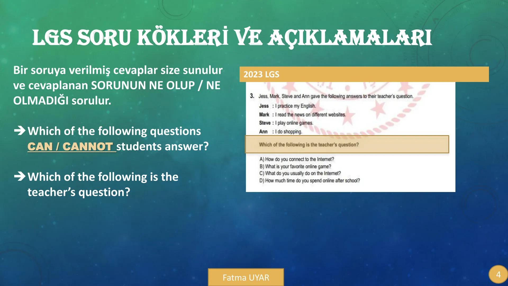 # LGS SORU
# KÖKLERİ
# VE
# AÇIKLAMALARI
By FATMA UYAR --- OCR Start ---
90 200
A
LGS SORU KÖKLERİ VE AÇIKLAMALARI
Bir diyalog verilir ve
W