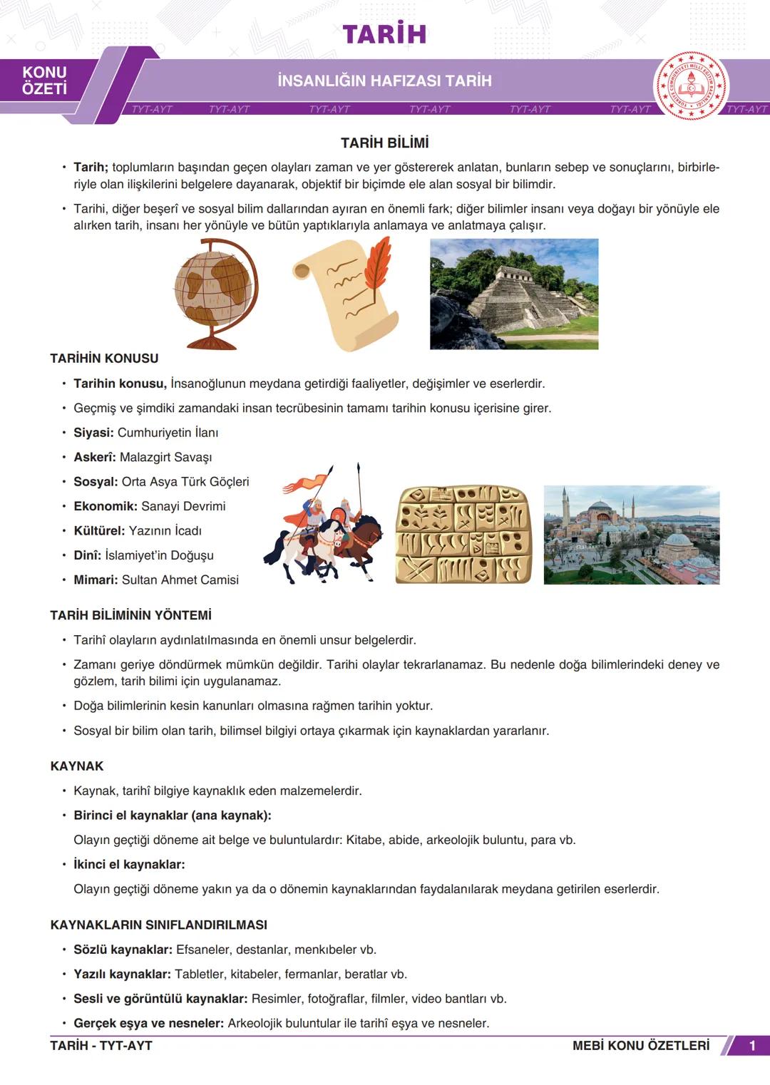 --- OCR Start ---
TARİH
İNSANLIĞIN HAFIZASI TARİH
KONU
ÖZETİ
TYT-AYT
TYT-AYT
TYT-AYT
TYT-AYT
TYT-AYT
TYT-AYT
TYT-AYT
TARİH BİLİMİ
Tarih; top