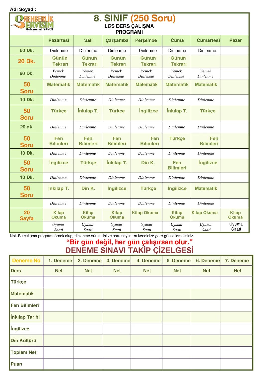 Ders çalışma programı