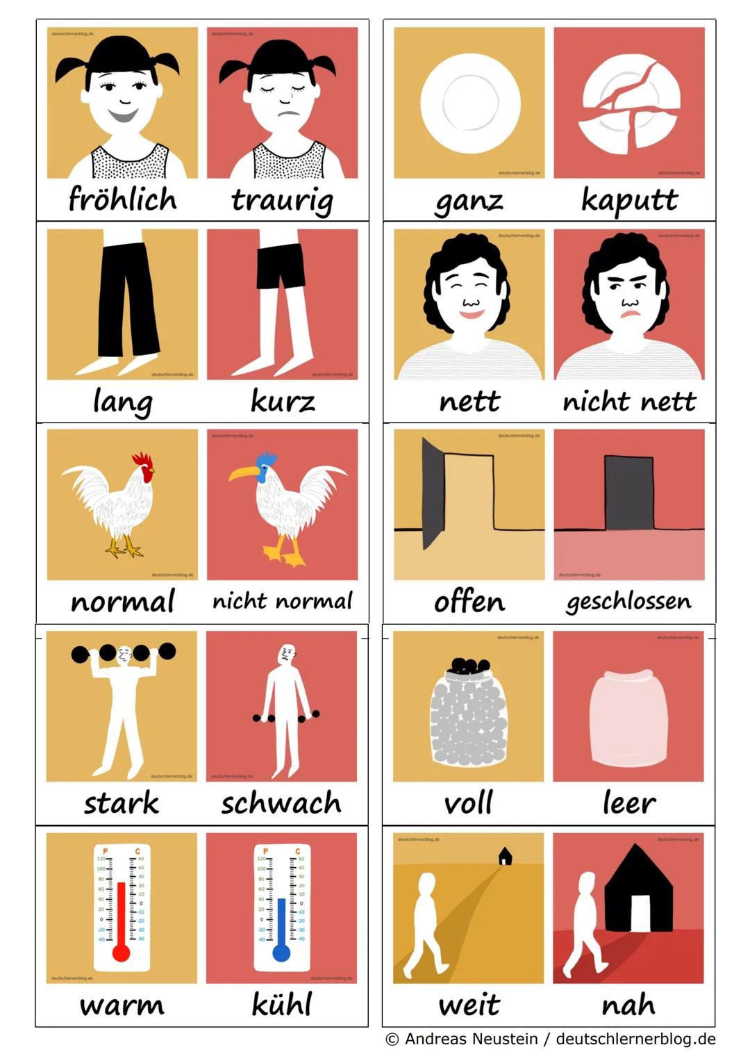 --- OCR Start ---
Die 200 wichtigsten deutschen Adjektive
(Gegensatzpaare): Wortschatz A1-B1
altmodisch modern
alt
jung
alt
neu
angenehm una