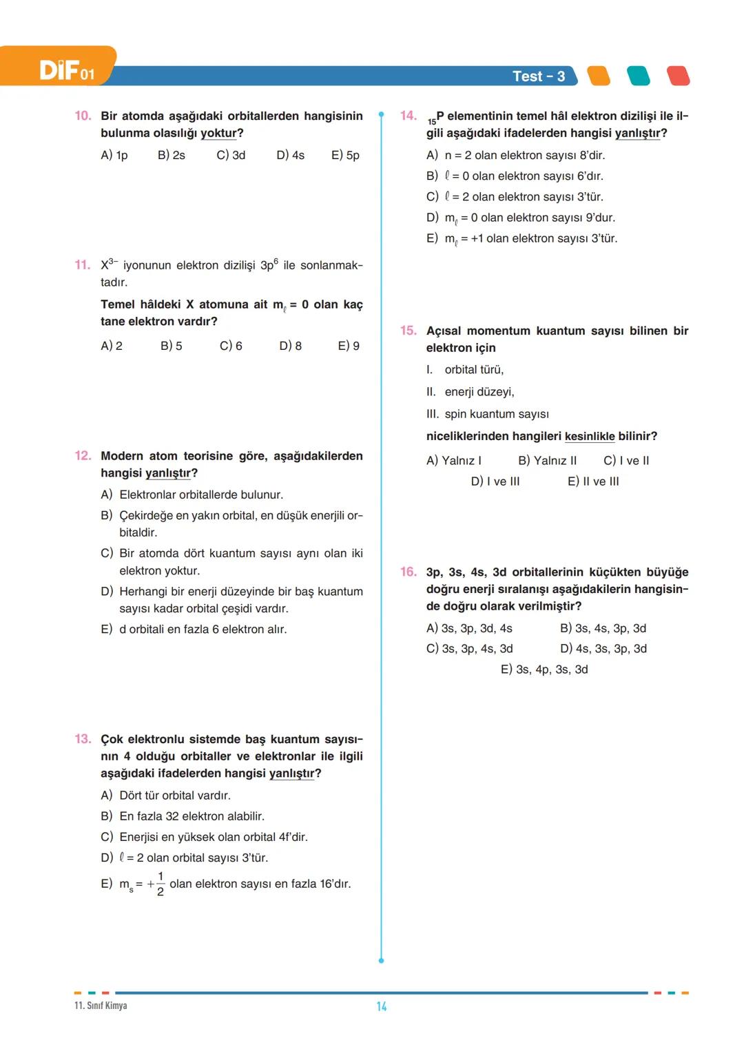 --- OCR Start ---
DIF
KİMYA
FÖY
01
11.1.1.1. Atomu kuantum model ile açıklar.
MODERN ATOM TEORİSİ
11.1.2.1. Nötr atomların elektron diziliml