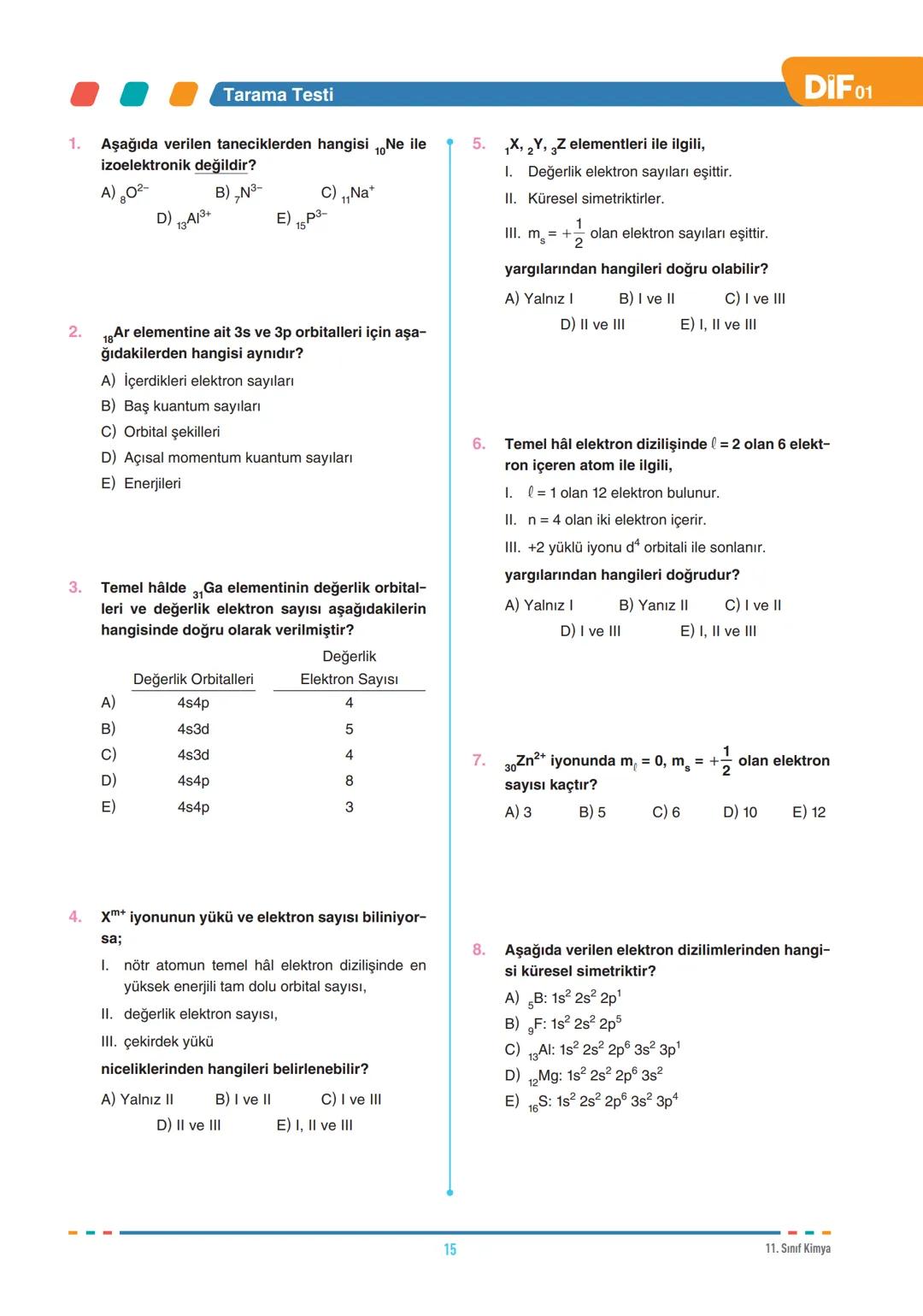 --- OCR Start ---
DIF
KİMYA
FÖY
01
11.1.1.1. Atomu kuantum model ile açıklar.
MODERN ATOM TEORİSİ
11.1.2.1. Nötr atomların elektron diziliml