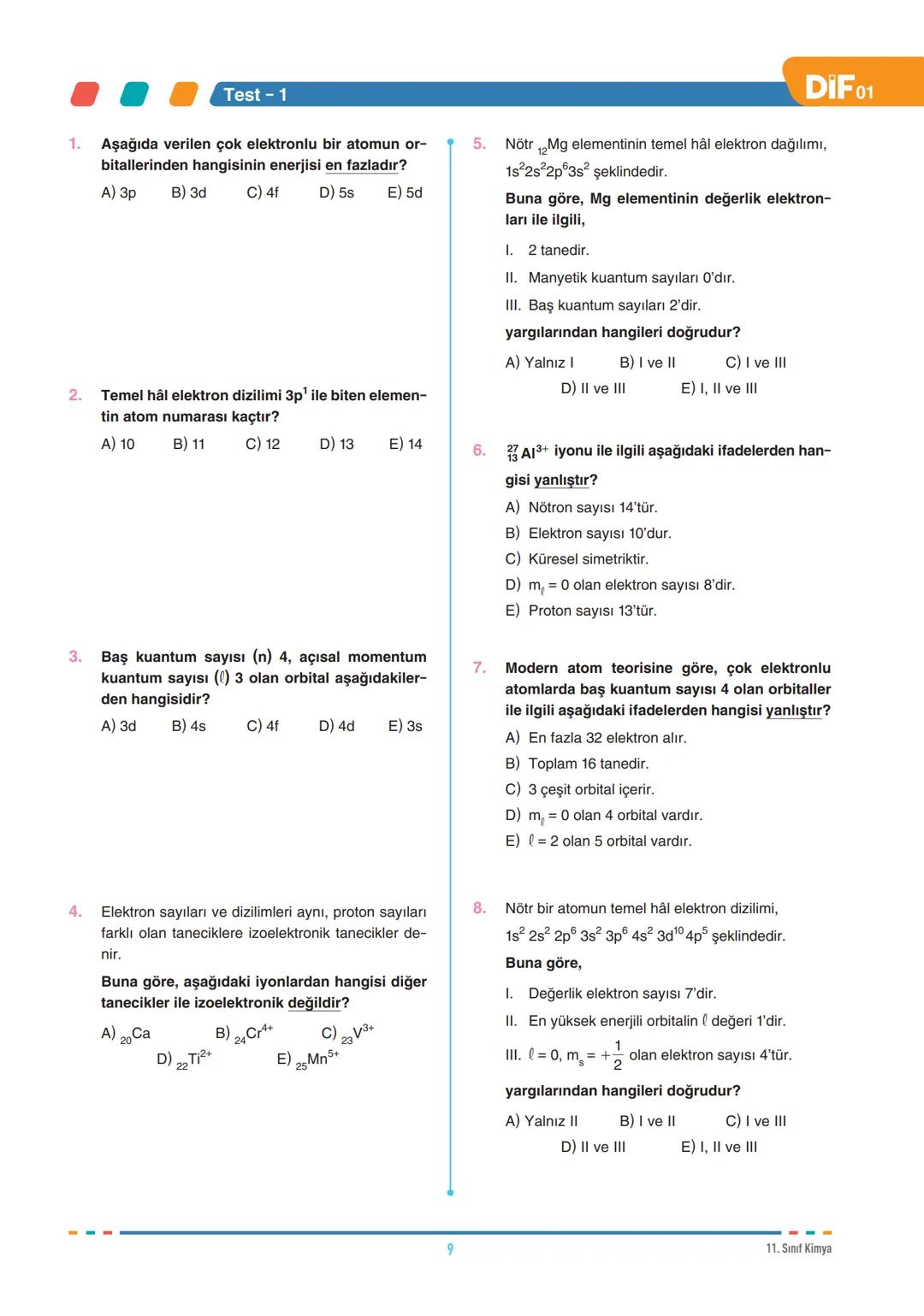 --- OCR Start ---
DIF
KİMYA
FÖY
01
11.1.1.1. Atomu kuantum model ile açıklar.
MODERN ATOM TEORİSİ
11.1.2.1. Nötr atomların elektron diziliml