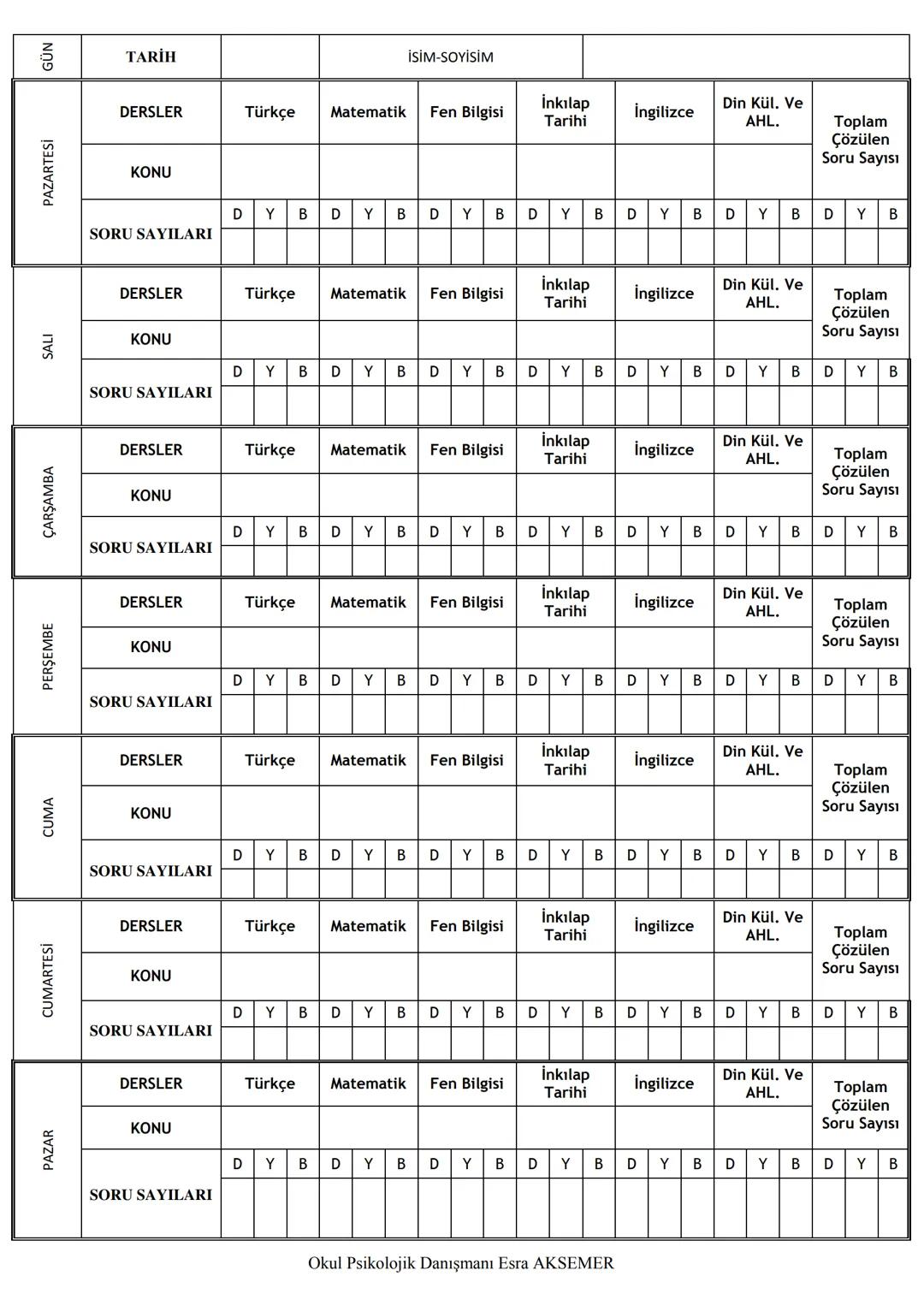 2023
LGS
PLANLAMA
DEFTERİ
AD - SOYAD
:
NO
:
ŞUBE
:
Okul Psikolojik Danışmanı Esra AKSEMER # LGS KONU DAĞILIMI VE YILLARA GÖRE ÇIKMIŞ SORU