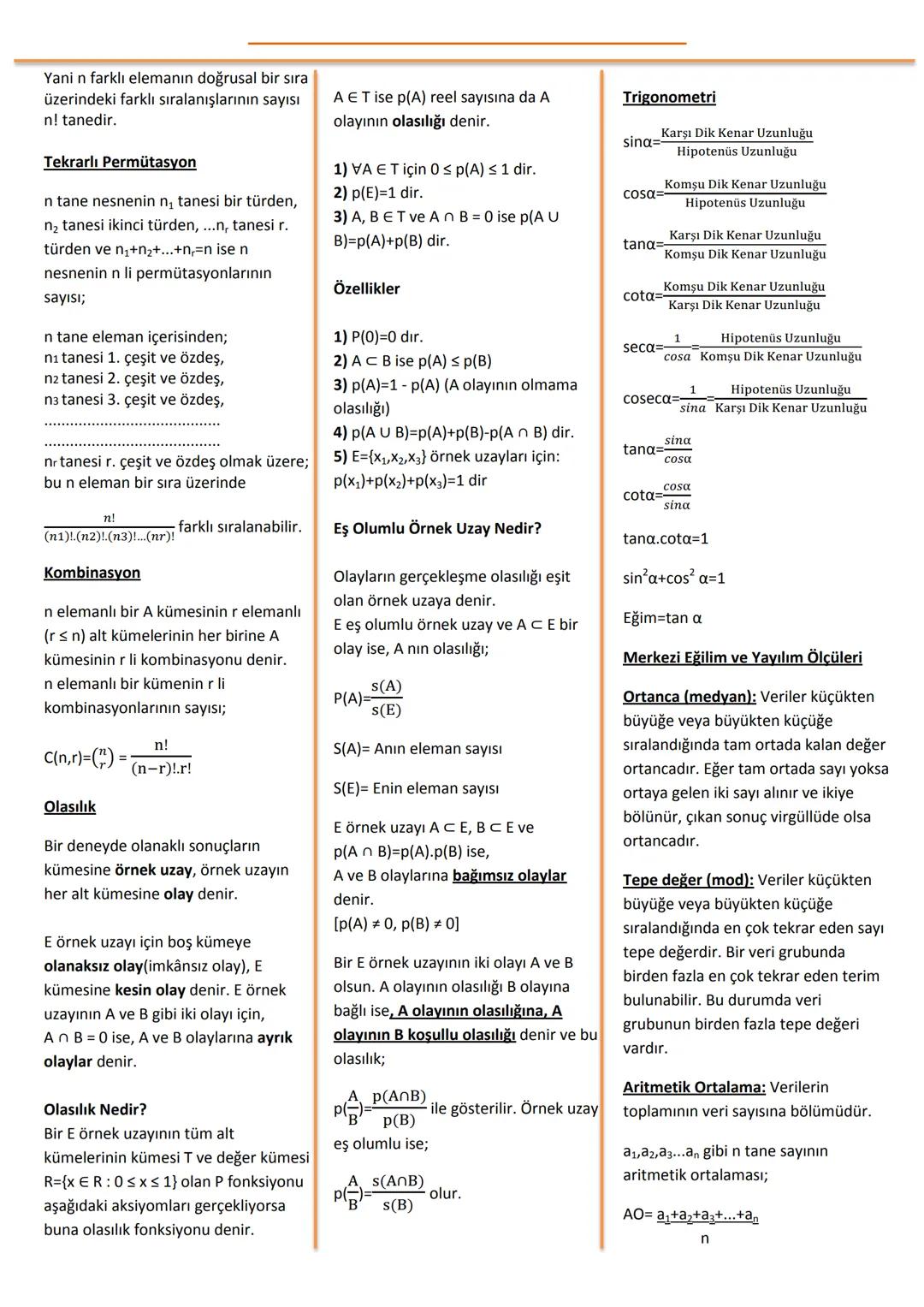 # Ardışık Sayılar Toplam Formülleri
Ardışık sayıların toplamı:
$1 + 2 + 3 + ... + n = \frac{n(n+1)}{2}$
Ardışık çift sayıların toplamı: