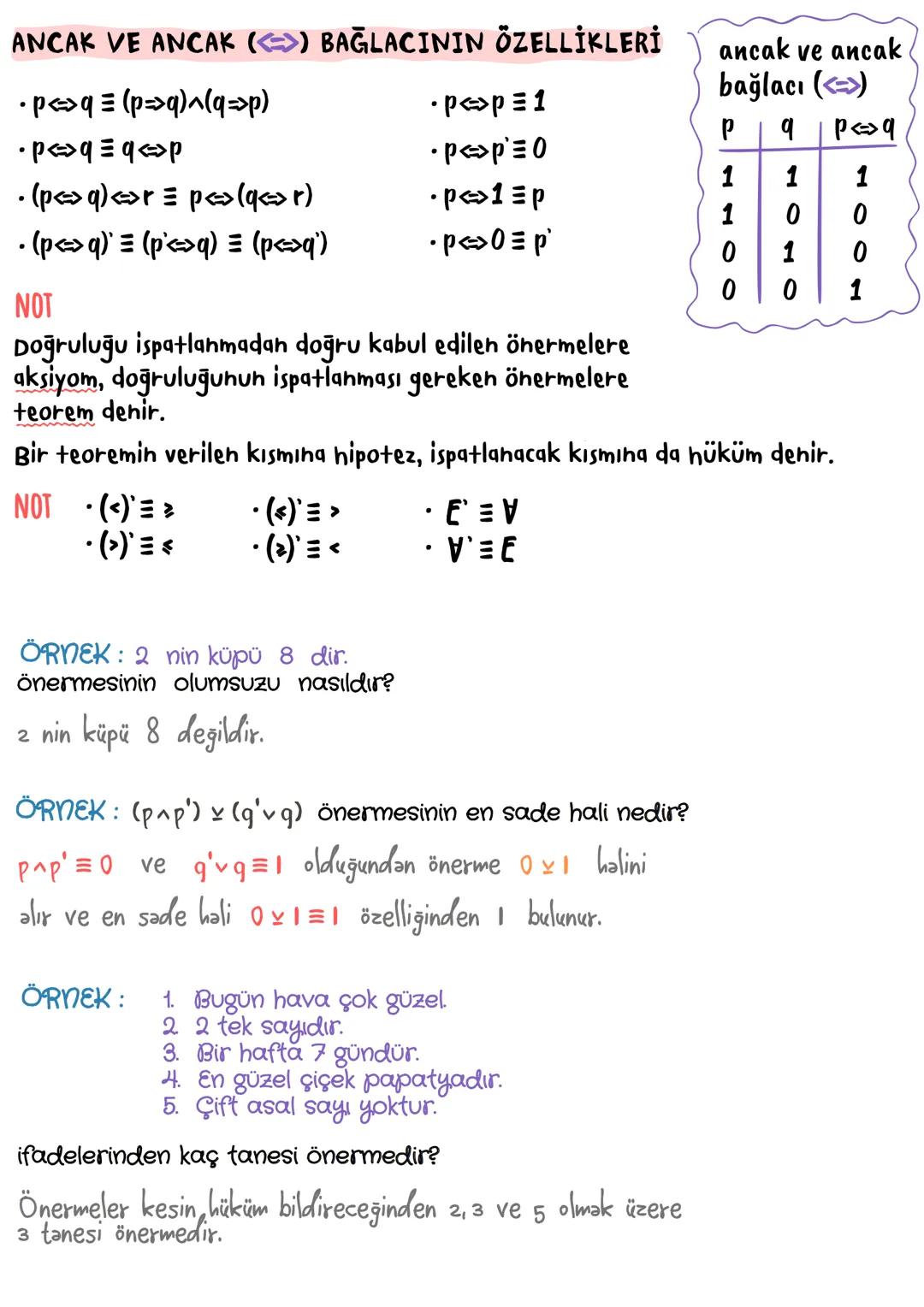 # MANTIK ÖZET BİLGİ NOTU
@_matematiknotlarim
VE ($\land$), VEYA ($\lor$) BAĞLAÇLARININ ÖZELLİKLERİ
Tek kuvvet özelliği | Değişme özelliği