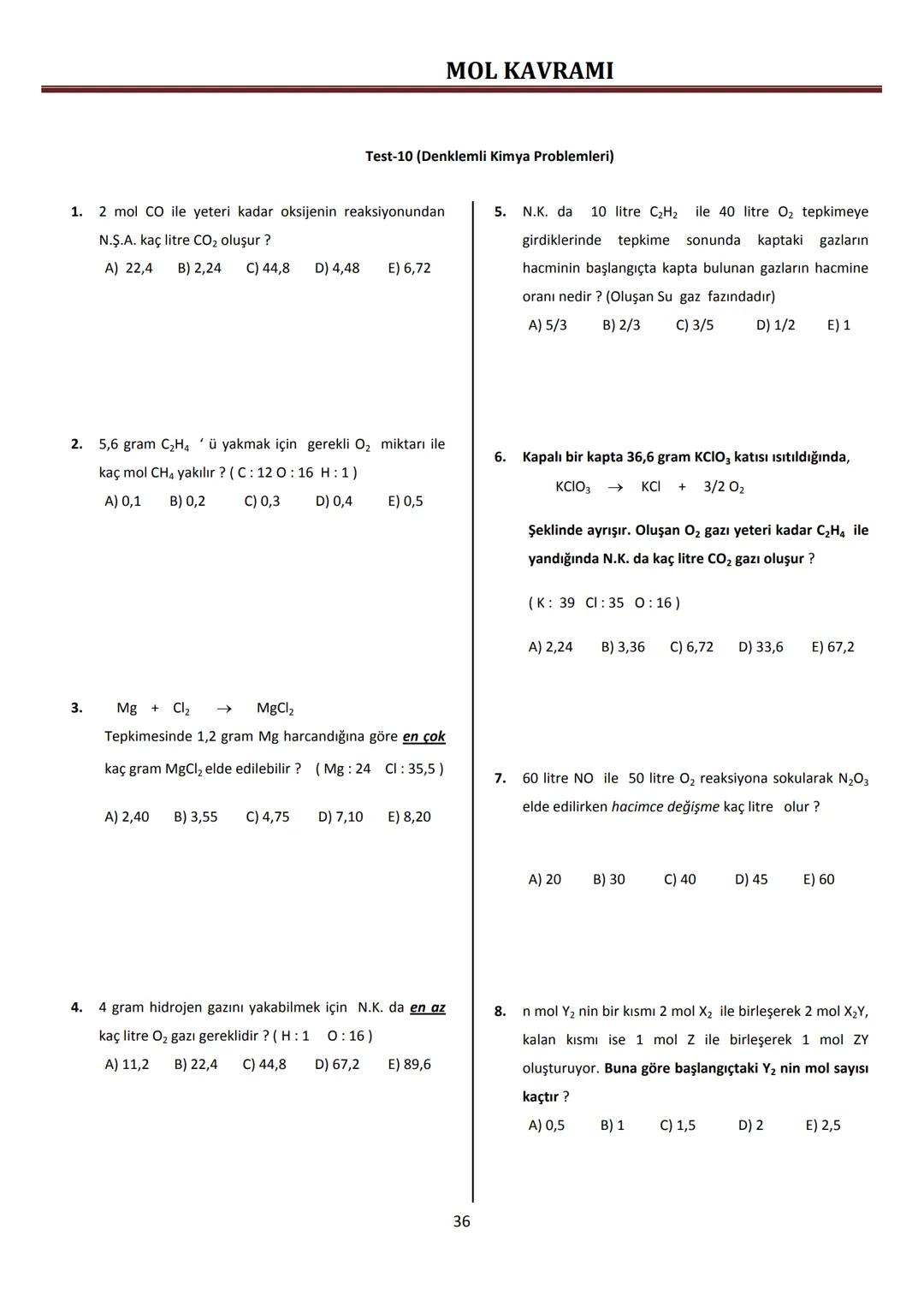 2009-2010
KONU-5
MOL KAVRAMI
Yrd. Doç. Dr. Sinan BAYINDIR # MOL KAVRAMI
# 5.Konu: Mol Kavramı
**Kazanımlar:**
5. Bağıl atom kütlesi ve m