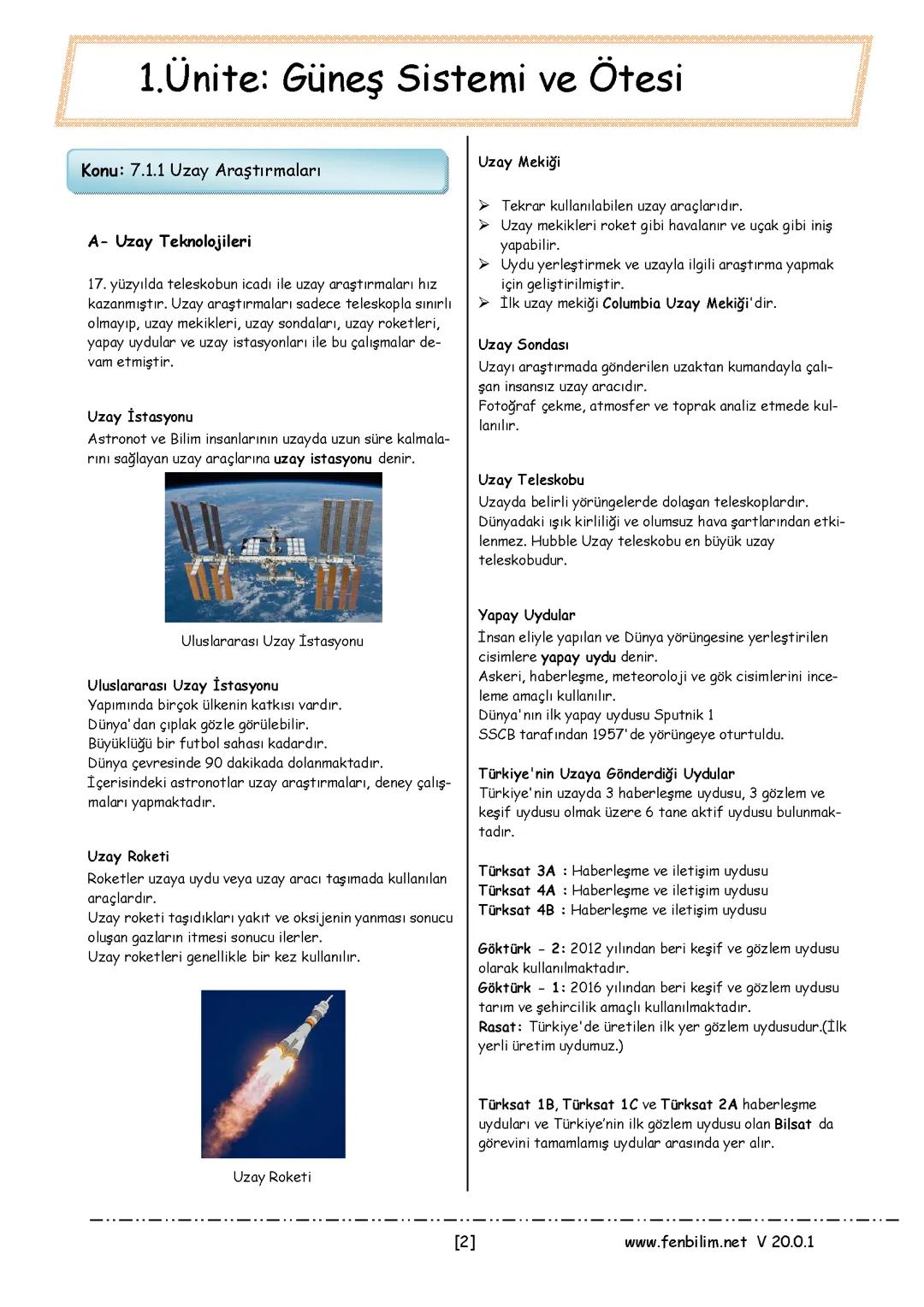 7. Fen 1. Ünite Ders Notu