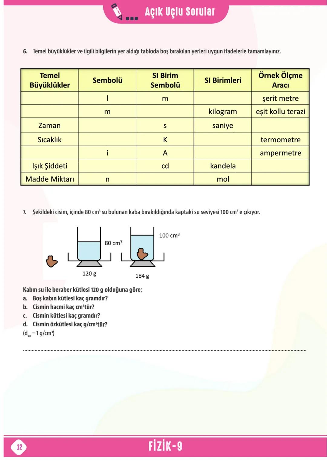 *
*
T.C. MİLLİ EĞİTİM BAKANLIĞI
ORTAÖĞRETİM GENEL MÜDÜRLÜĞÜ
# ÇALIŞMA
# DEFTERİ
# FİZİK 9
## Ünite
FİZİK BİLİMİNE GİRİŞ
MADDE VE ÖZELLİ
