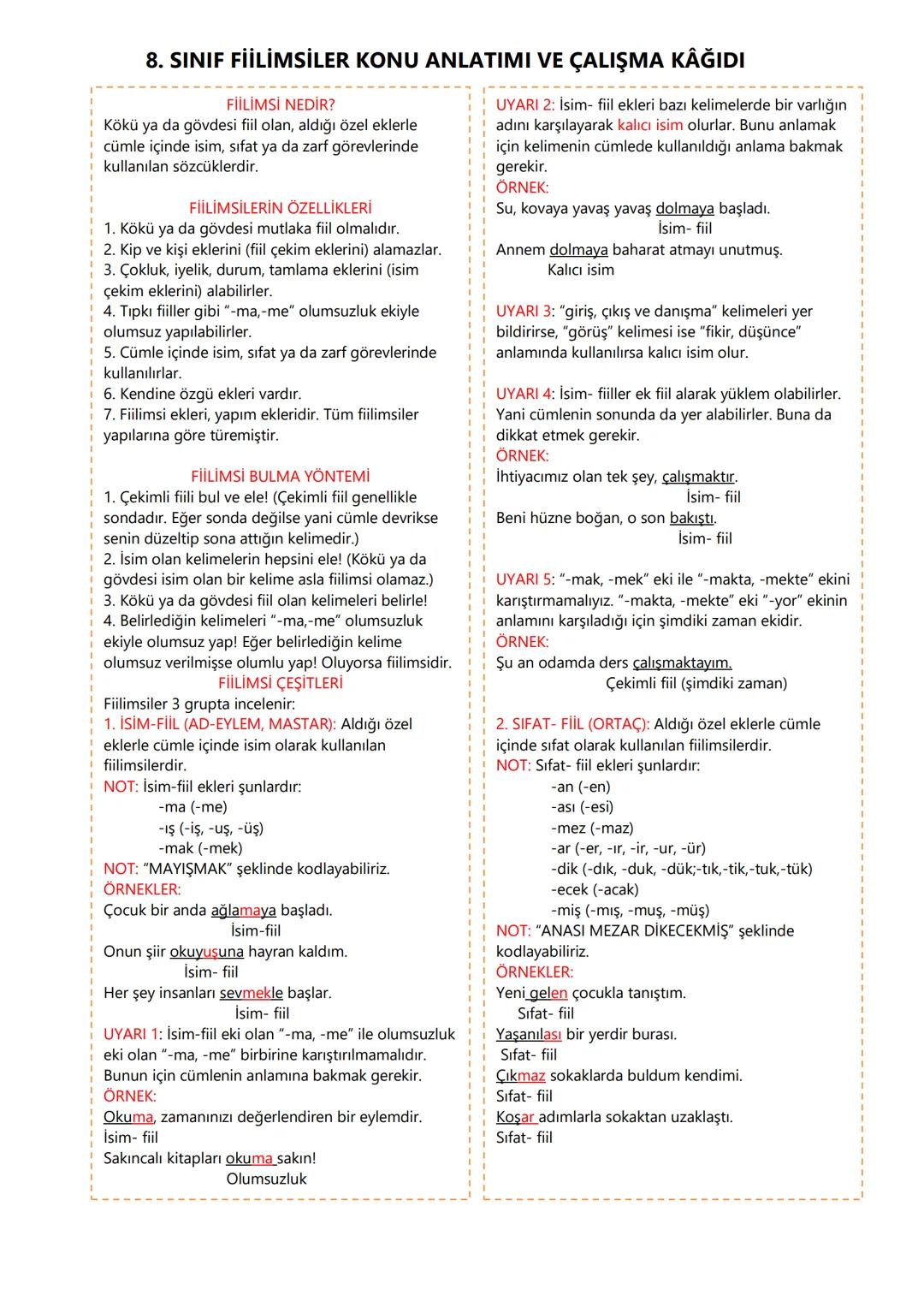 # 8. SINIF FİLİMSİLER KONU ANLATIMI VE ÇALIŞMA KAĞIDI
## FİLİMSİ NEDİR?
Köklü ya da gövdesi isim olan, aldığı özel eklerle cümle içinde isi