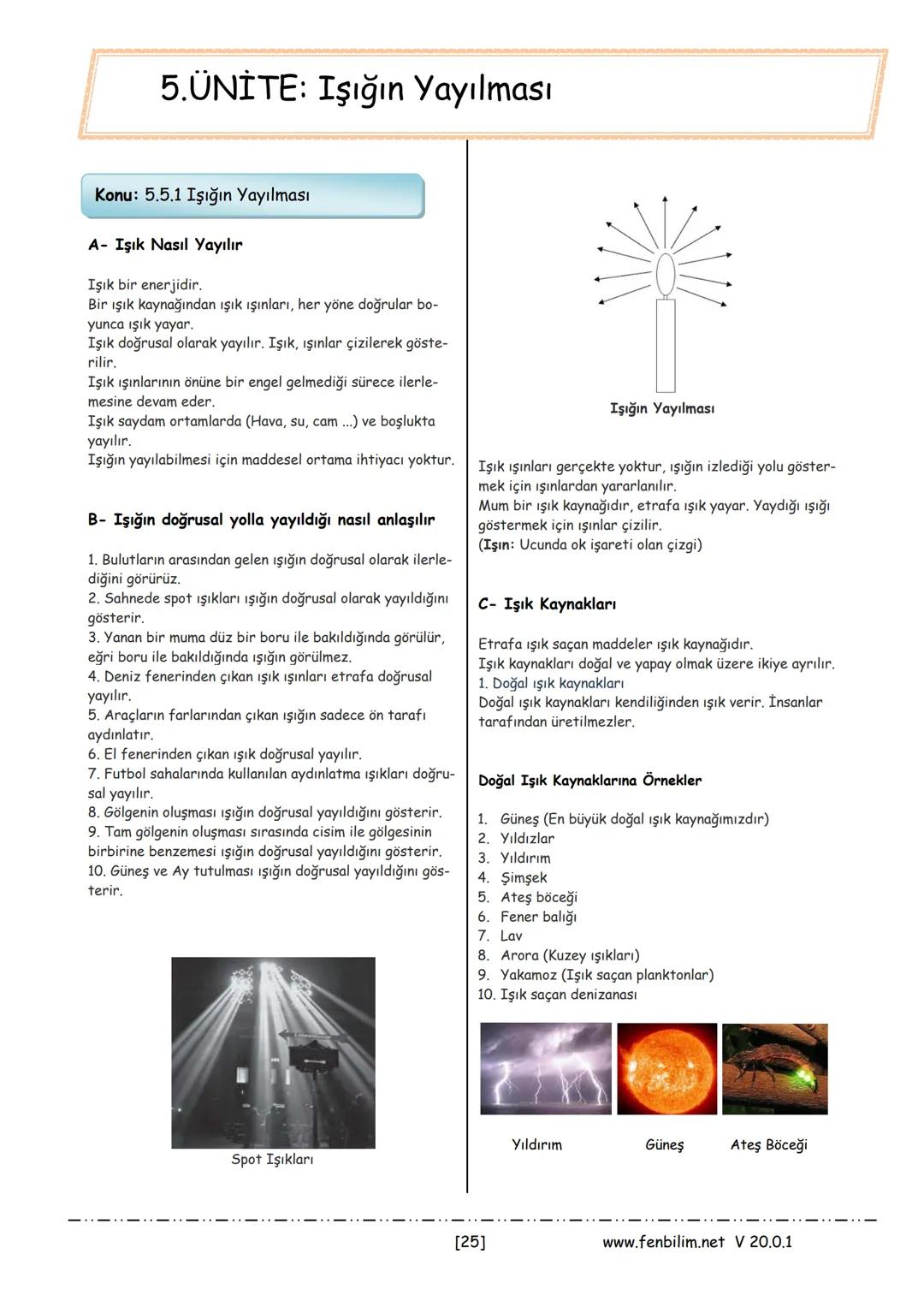 # 5.Sınıf Fen Bilimleri
# Ders Notları
Barış ZEREN
Fen Bilimleri Öğretmeni
www.fenbilim.net V 20.0.1 # 1.ÜNİTE: Güneş, Dünya ve Ay
Konu: