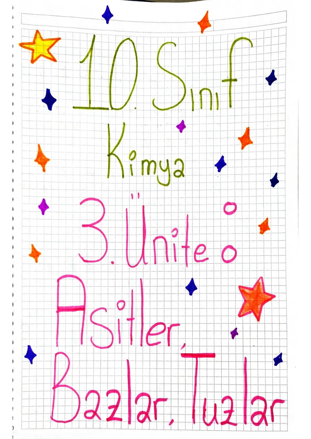 # 10.Sınıf
Kimya
3.Ünite
Asitler,
Bazlar, Tuzlar 4 Nisan 2024
Asitler ve Bazlar ) Bölüm-1
*Genellikle tatları ekşi olan ve aşındırıcı özelli