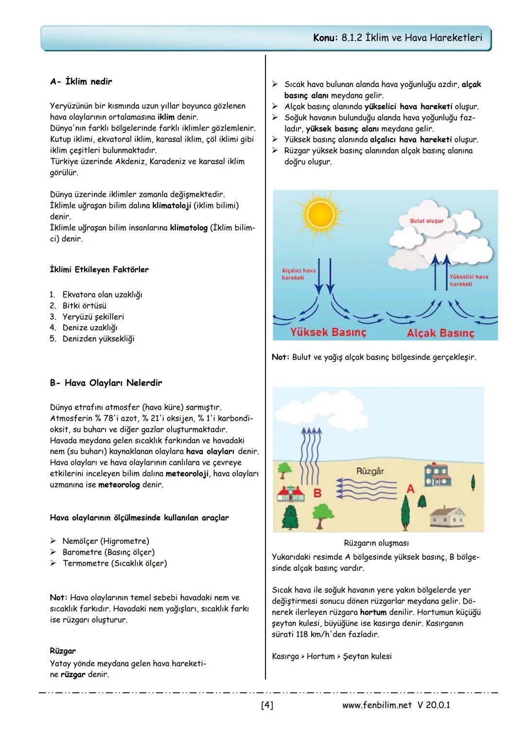 # 8.Sınıf Fen Bilimleri
# Ders Notları
Barış ZEREN
Fen Bilimleri Öğretmeni
www.fenbilim.net V 20.0.1 1.Ünite: Mevsimler ve İklim
Konu: 8.1