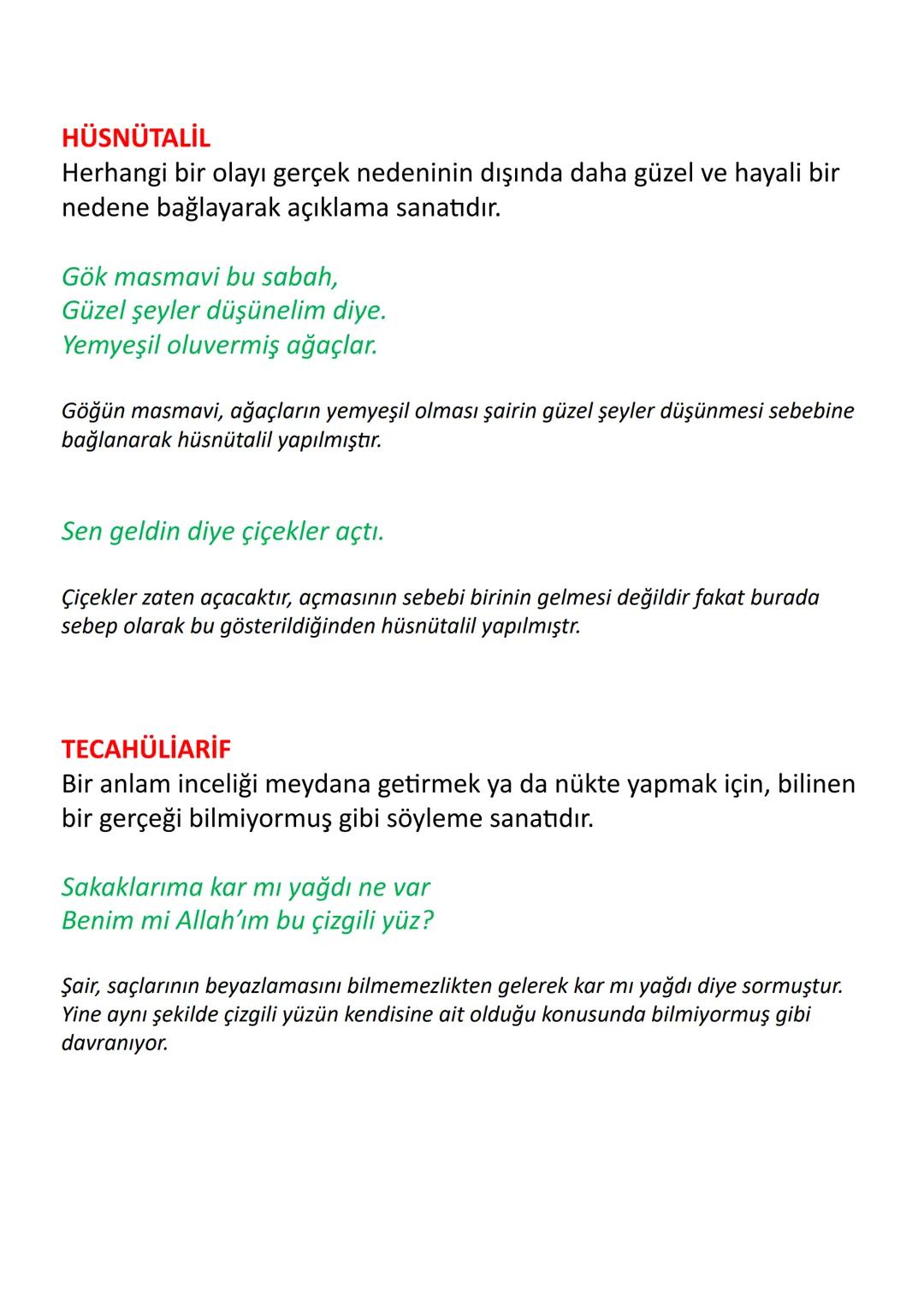 EDEBİ SANATLAR
•Teşbih
•Teşbih-i Beliğ
•İstiare
•Mecaz-ı Mürsel
•Teşhis
•İntak
•Tariz
•Tenasüp
•Kinaye
• İrsalimesel
•Tezat
•Telmih
•Hüsnüt