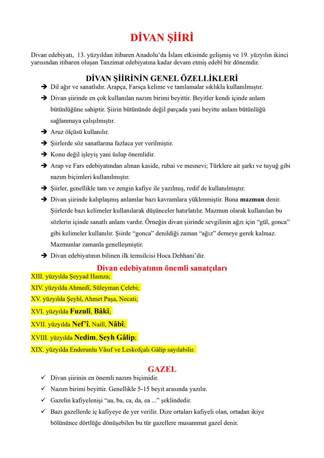 # DİVAN ŞİİRİ
Divan edebiyatı, 13. yüzyıldan itibaren Anadolu'da İslam etkisinde gelişmiş ve 19. yüzyılın ikinci
yarısından itibaren oluşan
