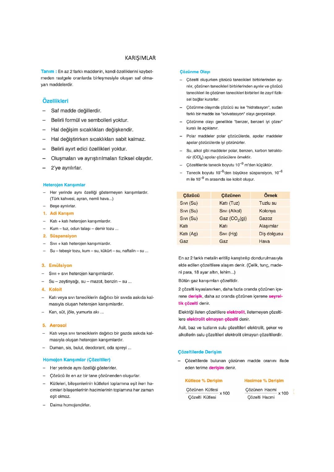 10.SINIF KARIŞIMLAR KONU ANLATIMI PDF