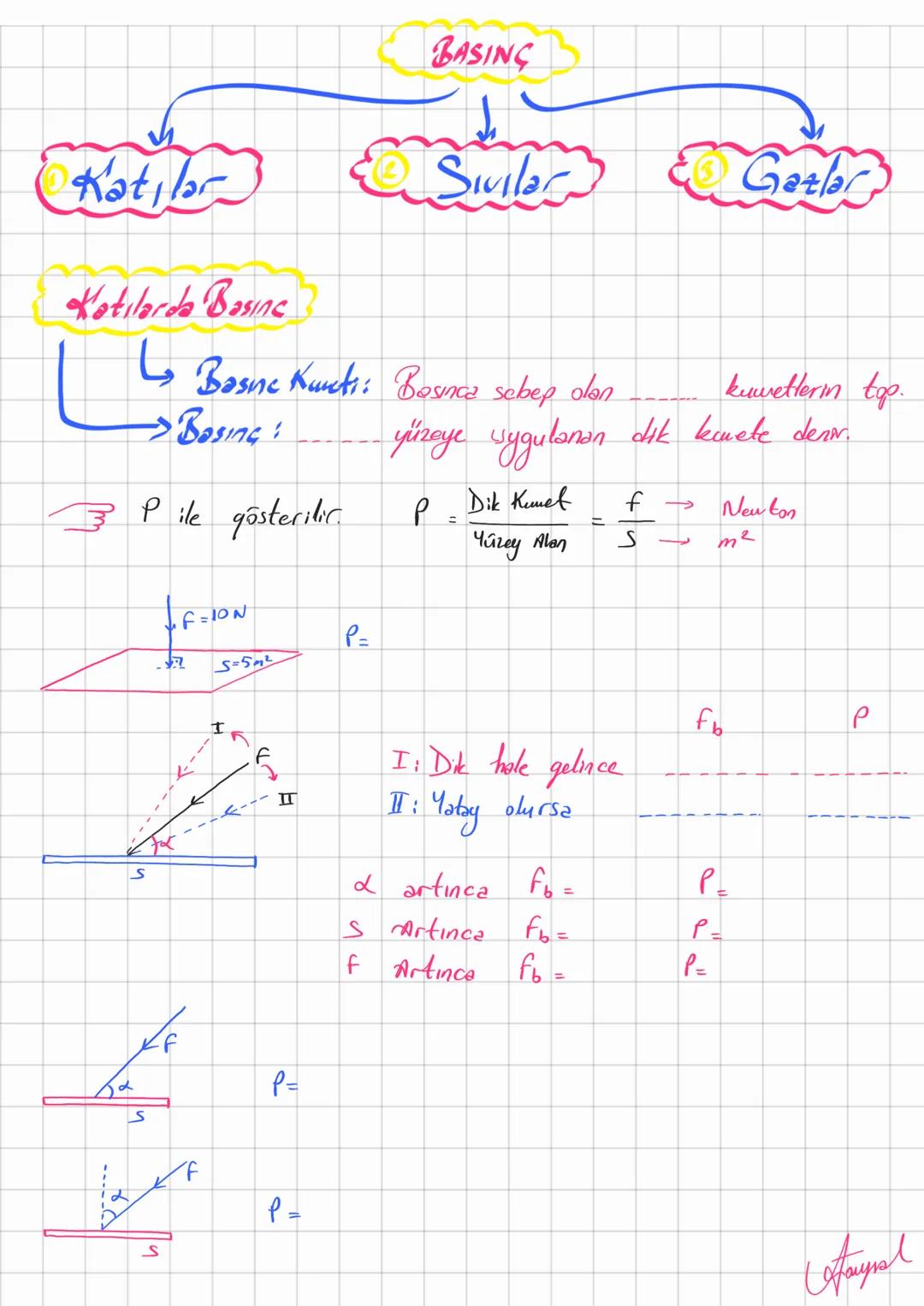 # (FIZIK)
3
Basınç
Katı sıvı gaz
Fizik
Fizik 1 Katilor
Katılarda Basine
BASING
Sivilar
Gatlar
↳ Basnc Kuncti: Bosinca sebep den _