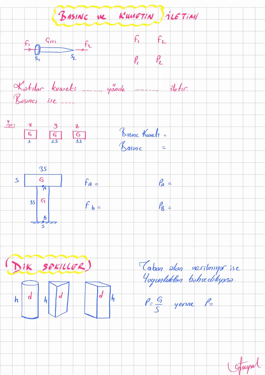 # (FIZIK)
3
Basınç
Katı sıvı gaz
Fizik
Fizik 1 Katilor
Katılarda Basine
BASING
Sivilar
Gatlar
↳ Basnc Kuncti: Bosinca sebep den _