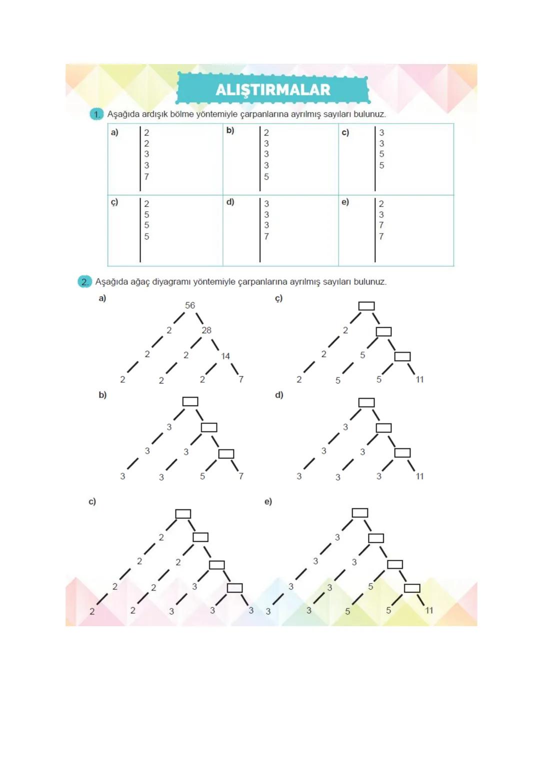 # ASAL SAYILAR
1 ve kendisinden başka çarpanı (böleni) olmayan doğal sayılara Asal Sayı denir.
Aşağıda çarpanları sadece 1 ve kendisi olan
