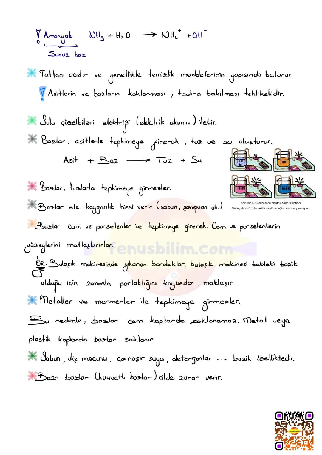 # ASİTLER VE BAZLAR
Suda çözündüklerinde $H^+$ ya da $OH^-$ iyonu oluşturan maddelerdir.
ASİTLER
* Suda çözündüklerinde $H^+$ (hidrojen)