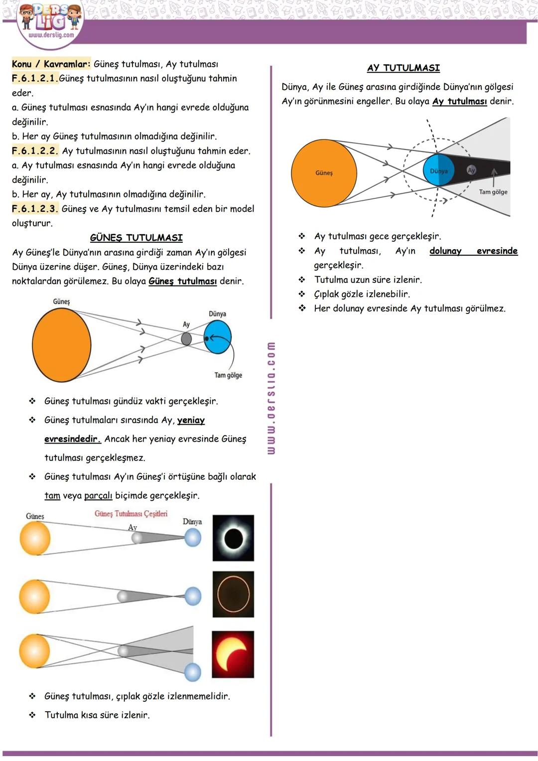 Hazırlayan: MEVLÜDE OLCAYTÜRK
DERS
LIG
www.derslig.com
FEN
6.SINIF 1. ÜNİTE GÜNEŞ SİSTEMİ VE TUTULMALAR
Konu / Kavramlar: Güneş sistemi, gez