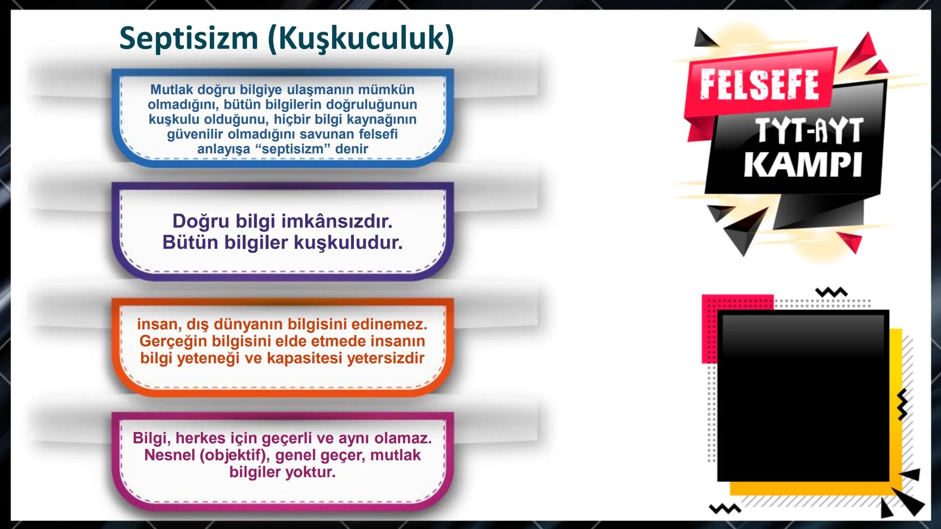 --- OCR Start ---
Bilgi ve Bilgi Felsefesi
Nedir?
↓
Bilgi felsefesinin temel
problemleri
Doğru bilginin imkanı
Doğru Bilginin Kaynağı
Bilgin