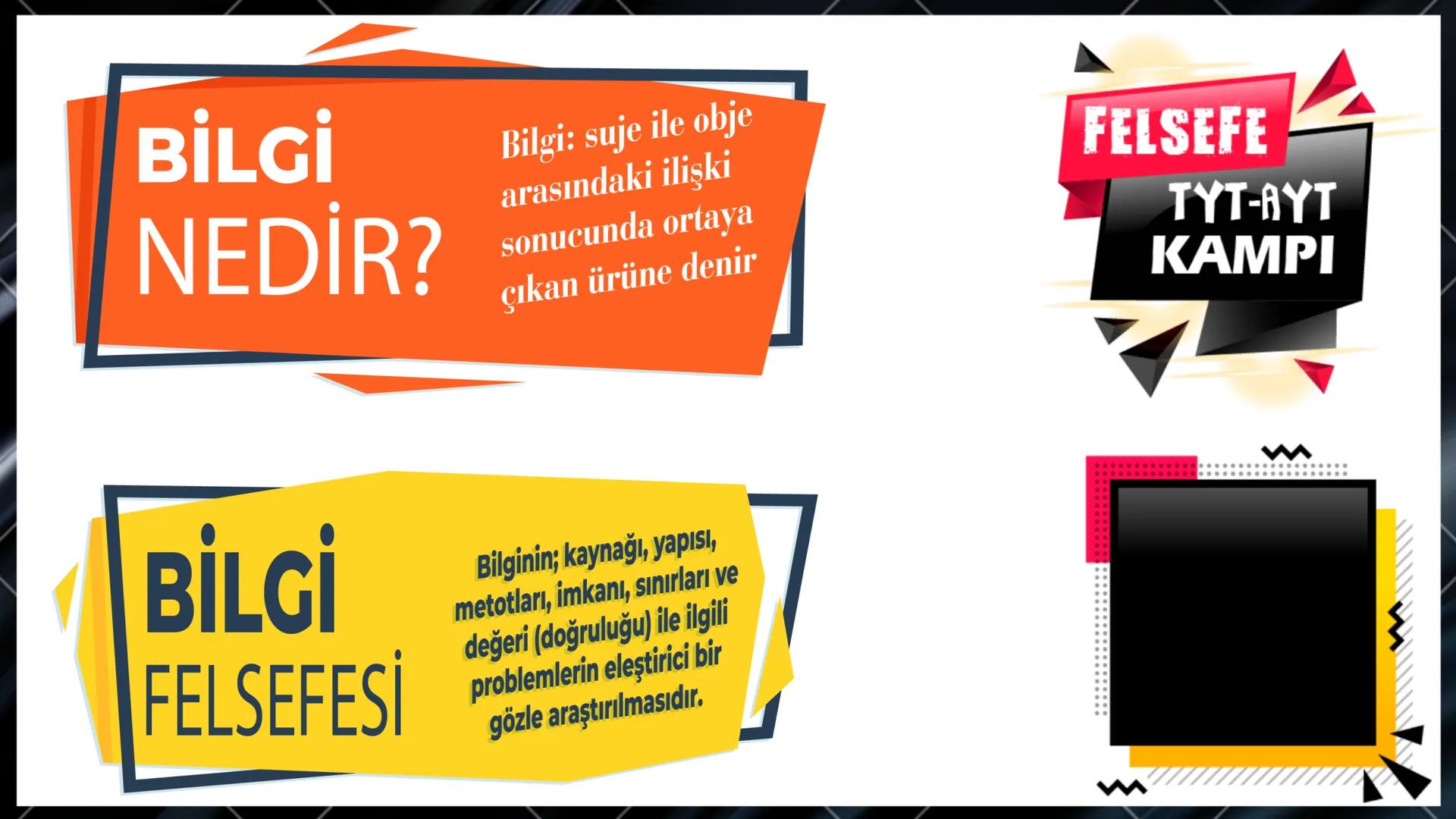 --- OCR Start ---
Bilgi ve Bilgi Felsefesi
Nedir?
↓
Bilgi felsefesinin temel
problemleri
Doğru bilginin imkanı
Doğru Bilginin Kaynağı
Bilgin