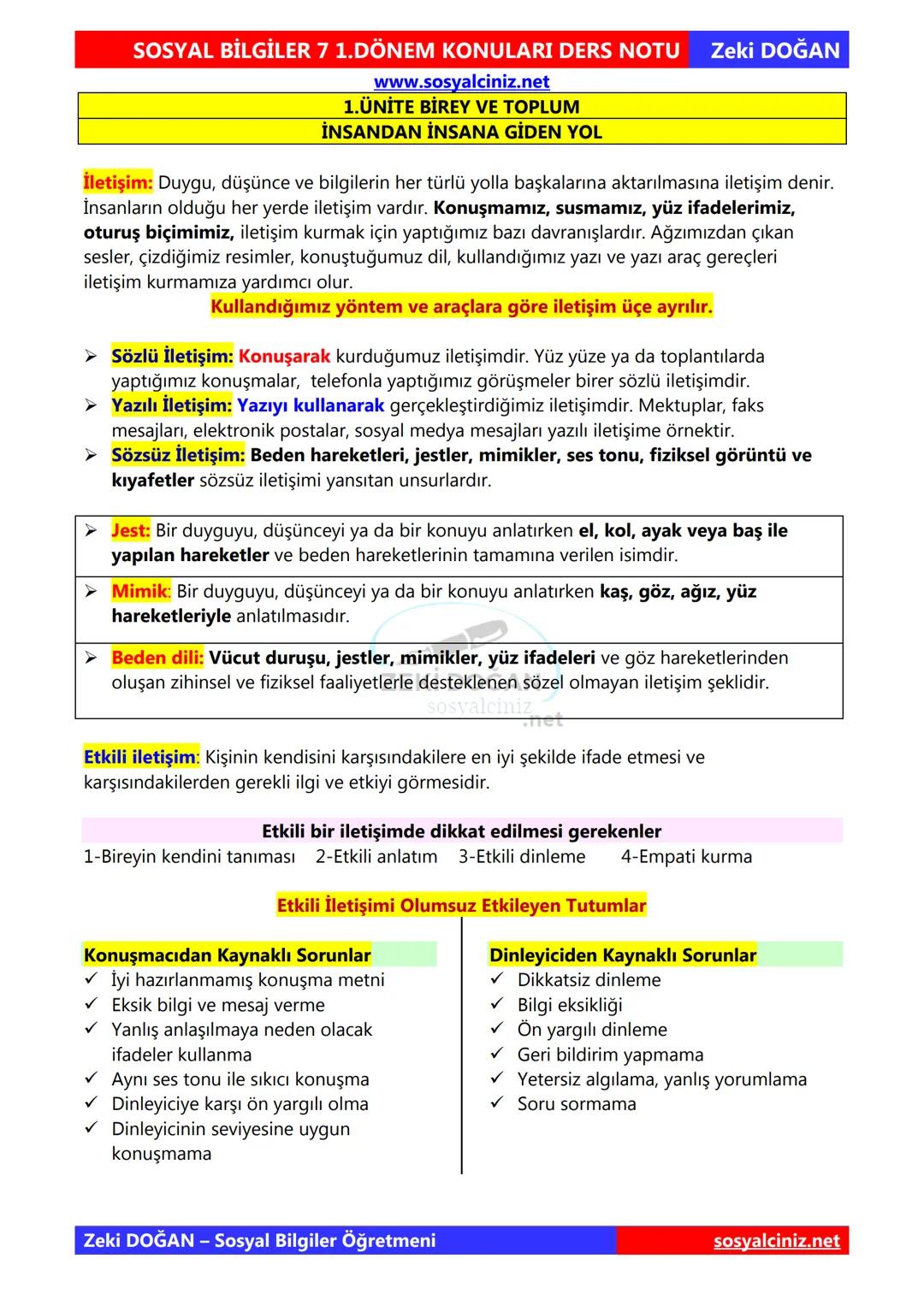 SOSYAL BİLGİLER 7
DERS NOTLARI
KONU ÖZETLERİ
Zeki DOGAN
00
Sosyal Bilgiler Öğretmeni
www.sosyalciniz.net
ZEKİ DOĞAN
sosyalciniz.net # S