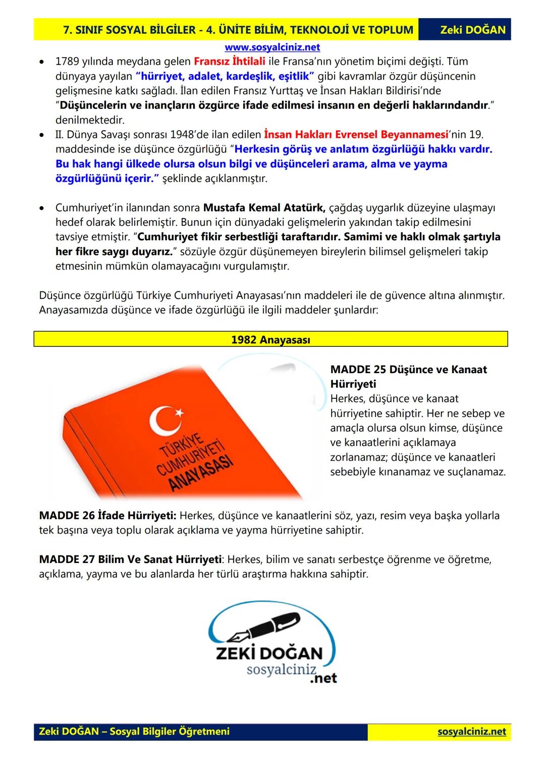 SOSYAL BİLGİLER 7
DERS NOTLARI
KONU ÖZETLERİ
Zeki DOGAN
00
Sosyal Bilgiler Öğretmeni
www.sosyalciniz.net
ZEKİ DOĞAN
sosyalciniz.net # S