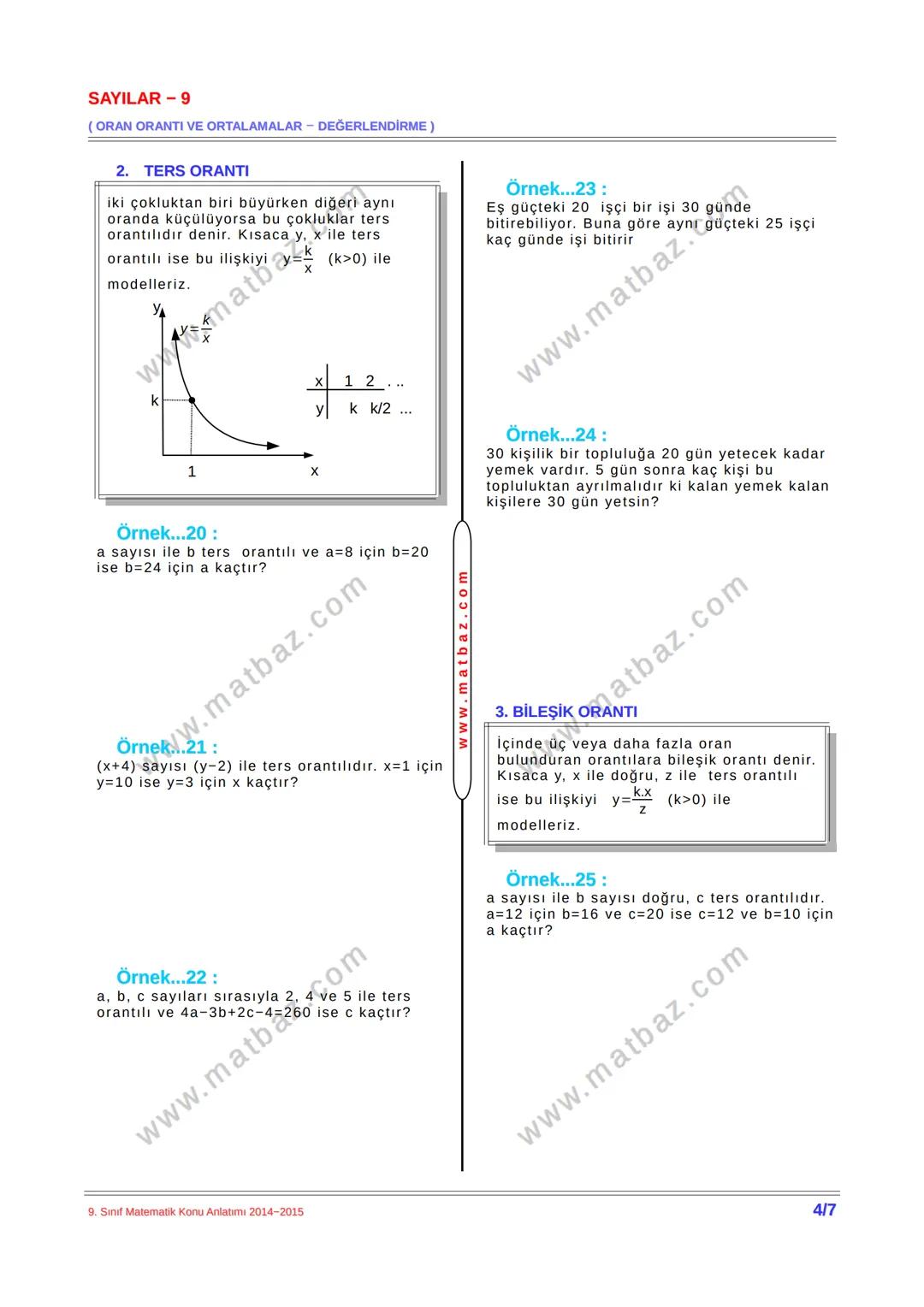 SAYILAR-9
(ORAN ORANTI VE ORTALAMALAR - DEĞERLENDİRME)
ORAN ORANTI
a sayısının 0 dan farklı olan b sayısına
oranı a:b veya $\frac{a}{b}$ o