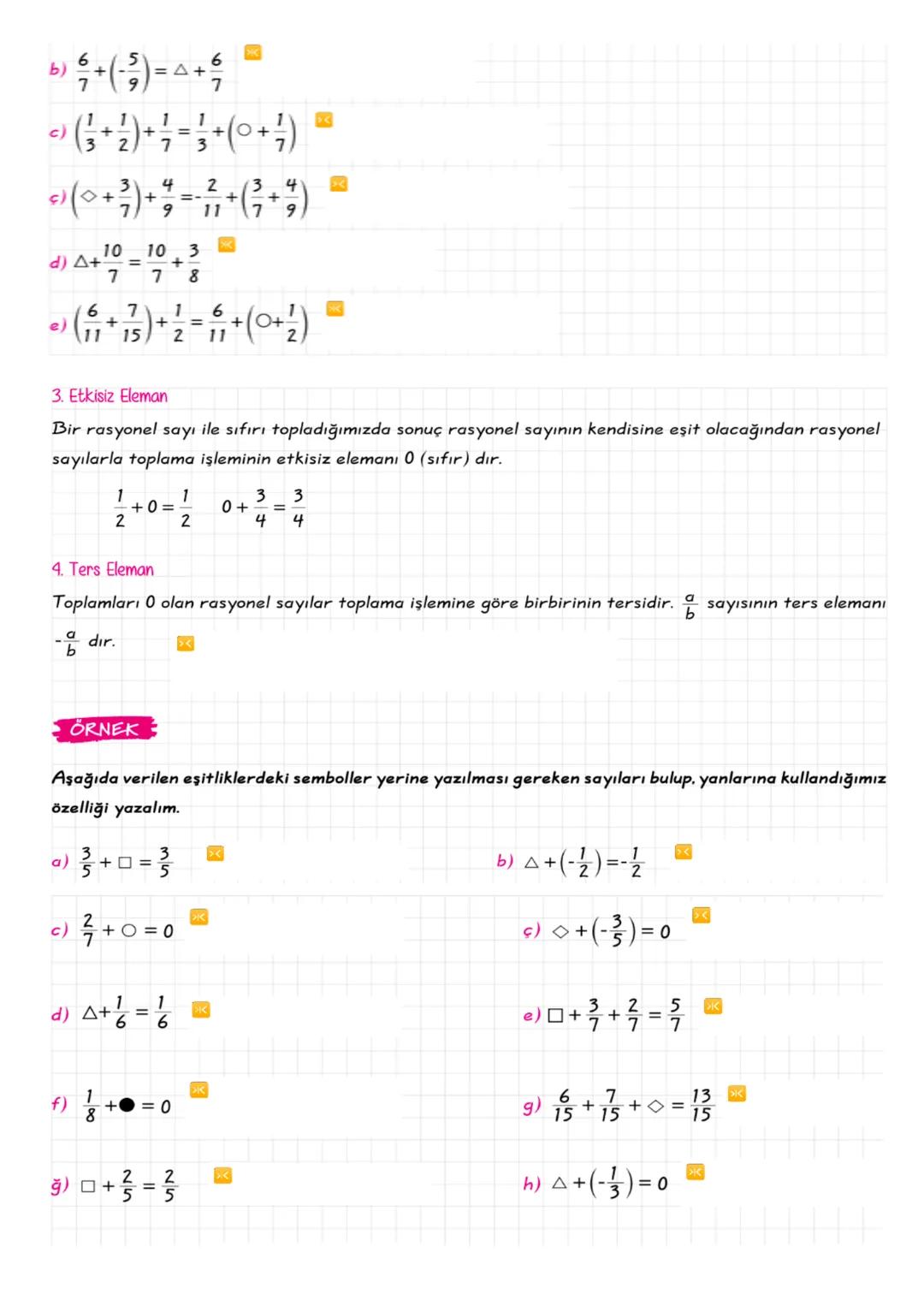 Kazanım: Rasyonel sayıları tanır ve sayı doğrusunda gösterir
RASYONEL SAYILAR
Rasyonel sa a ve b tam sayı, b≠ 0 olmak üzere $\frac{a}{b}$