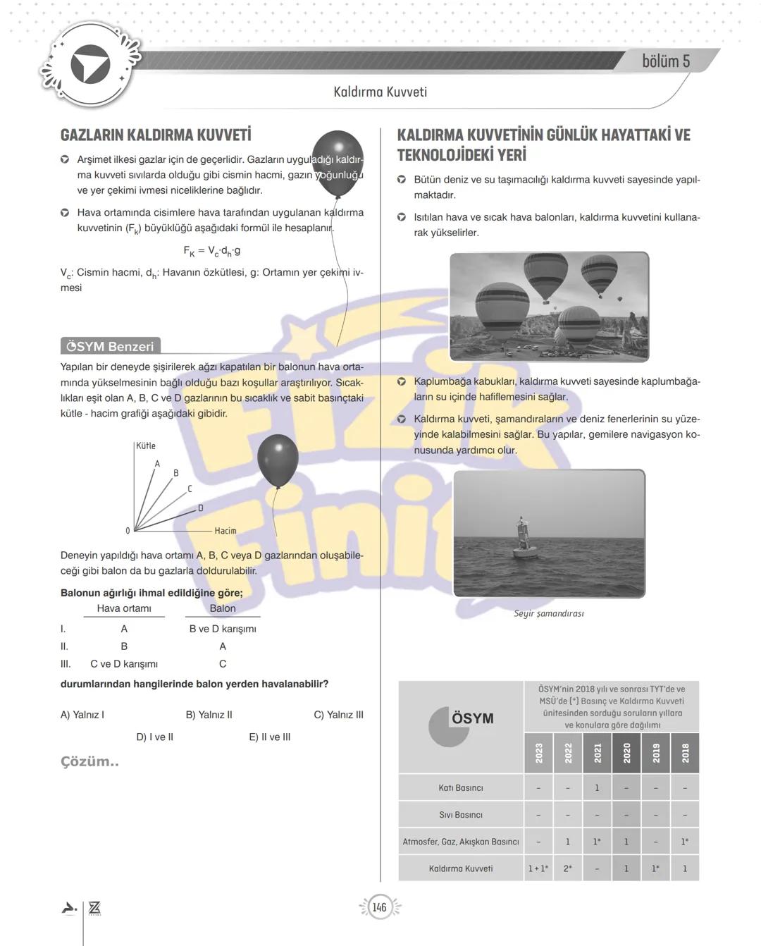 bölüm 5
KALDIRMA KUVVETİ
ÜNİTE 8
BASINÇ VE KALDIRMA KUVVETİ
Kaldırma Kuvveti
Küçük bir demir bilye suya batarken demirden yapılmış dev ge