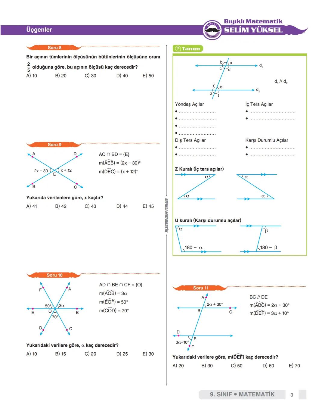 # Üçgenler
# AÇI ÇEŞİTLERİ
? Tanım
- Açı: Başlangıç noktaları ortak iki ışının birleşmesine **açı** denir.
- |BA| ve |BC|ye açının koll