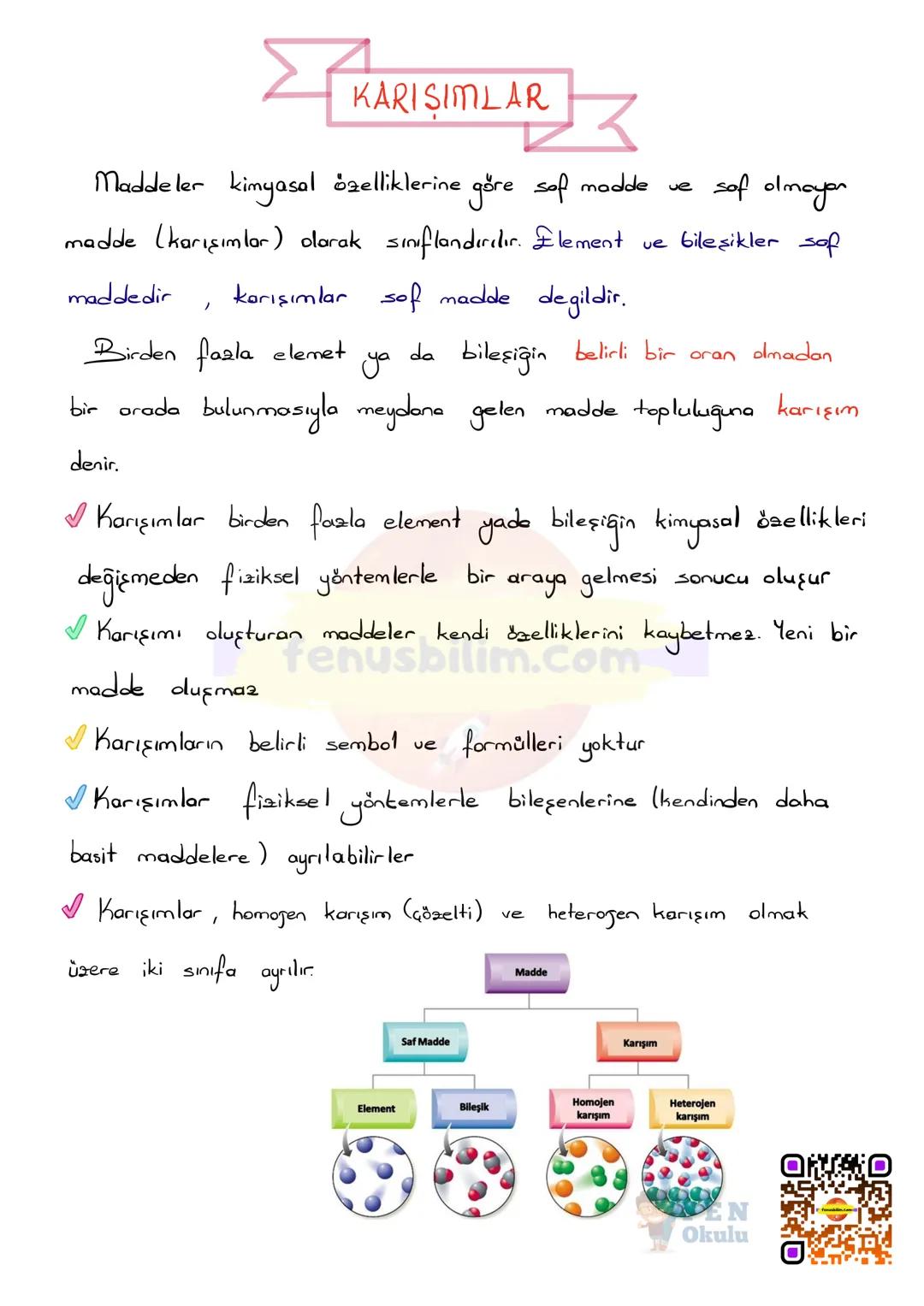 KARIŞIMLAR
Maddeler kimyasal özelliklerine göre sof modde
madde (karışımlar) olarak sınıflandırılır. Element ve sof olmayan
maddedir , karı