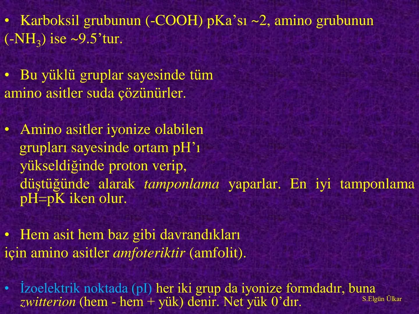 Amino asitler
Prof. Dr. Serenay ELGÜN ÜLKAR
Kaynak Kitaplar:
1- Tıbbi Biyokimya, Prof.Dr. Serenay E. Ülkar, 2017, Hipokrat Kitabevi
2- Har