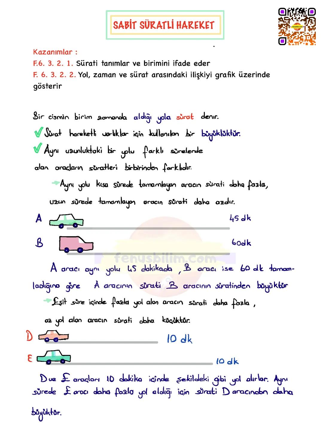 Sabit Hızlı Hareket Konu Özeti ve Anahtar Bilgiler