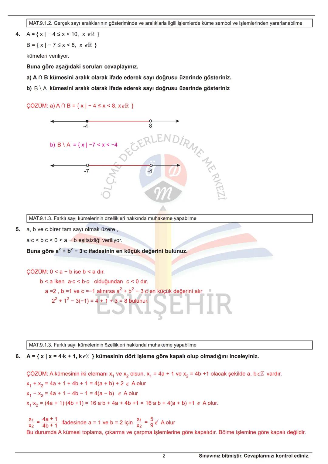# ESKİŞEHİR İL MİLLİ EĞİTİM MÜDÜRLÜĞÜ
# ÖLÇME DEĞERLENDİRME MERKEZİ
2024-2025 EĞİTİM-ÖĞRETİM YILI MATEMATİK
DERSİ 9.SINIFLAR 1. DÖNEM 1. YAZ