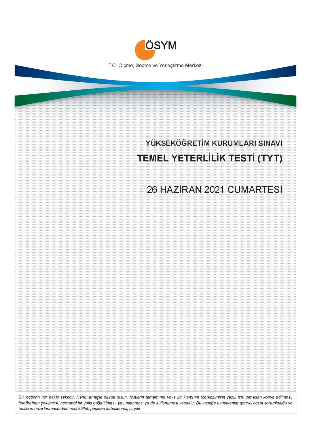 2021 TYT SINAVI soruları