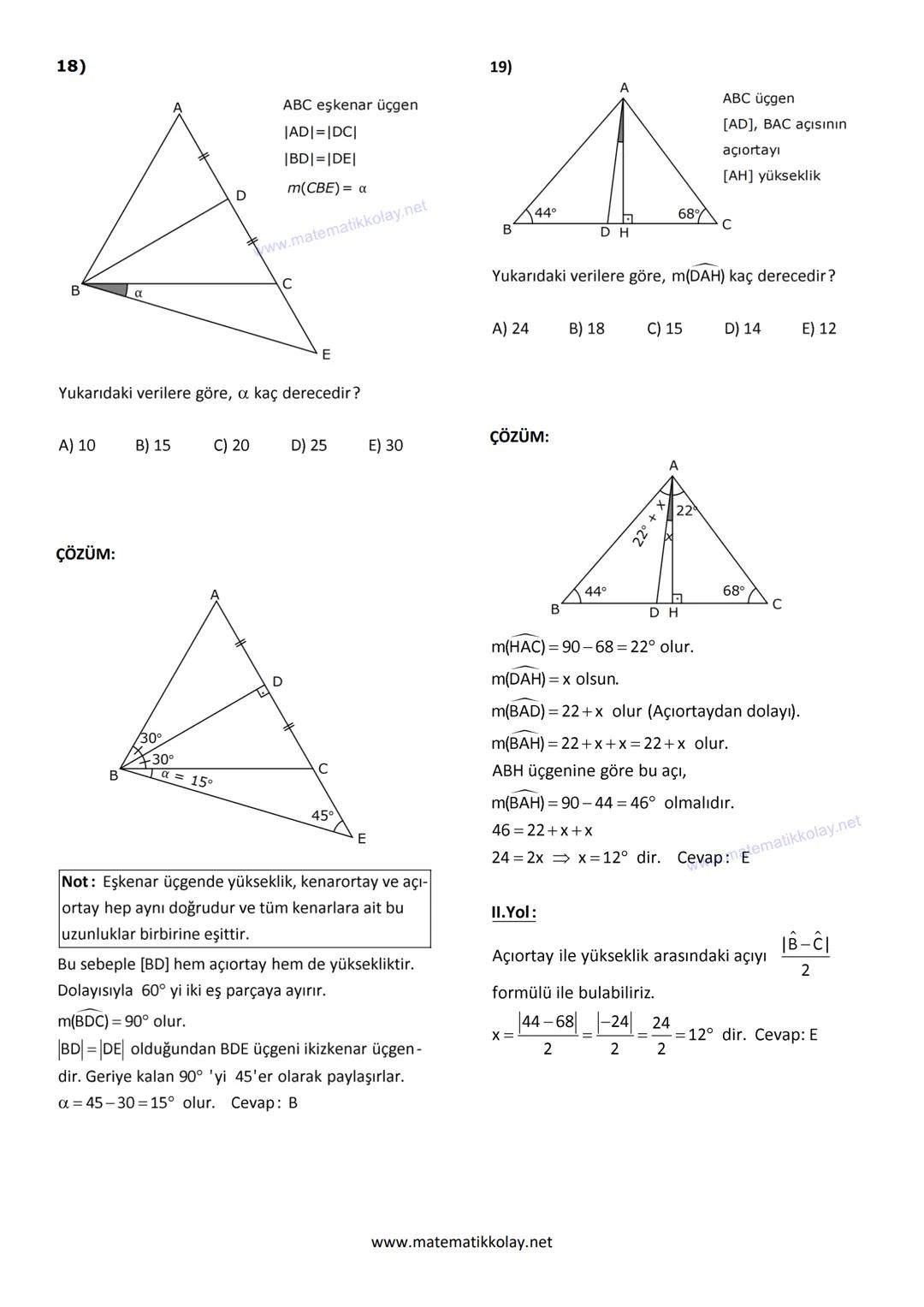 # ÜÇGENDE AÇILAR
1)
ABC üçgen
$m(ABC) = 65°$
$m(CED) = 53°$
$m(EDC) = 74°$
$m(BAC) = α$
Yukarıda verilenlere göre, a kaç derecedir?